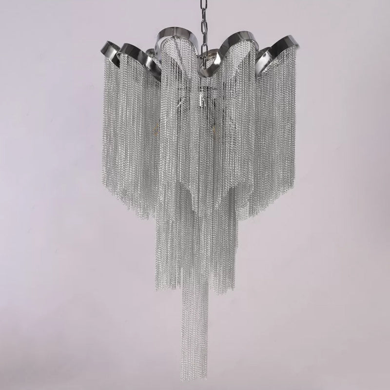 Silver Waterfall Corridor Pendant Chandelier - Modern LED Aluminum Light