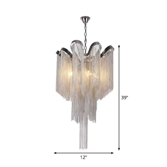 Silver Waterfall Corridor Pendant Chandelier - Modern LED Aluminum Light