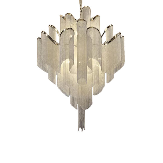 Modern Led Silver Bedroom Chandelier With Tiered Tassel Aluminum Shade