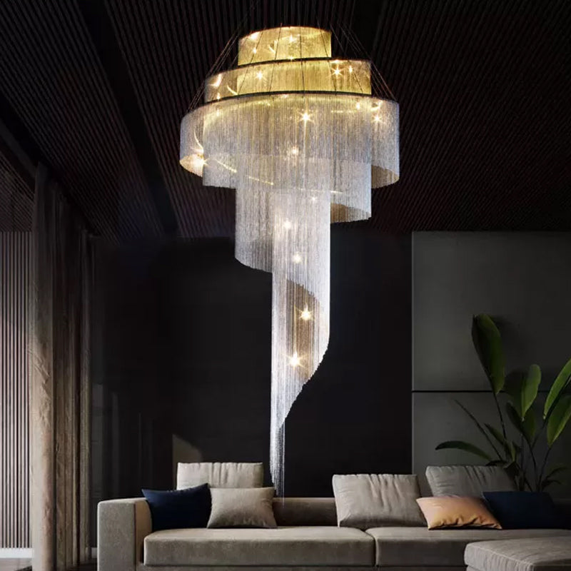 Sleek Aluminum Spiral Fountain Chandelier: Led Hanging Light For Modern Living Room