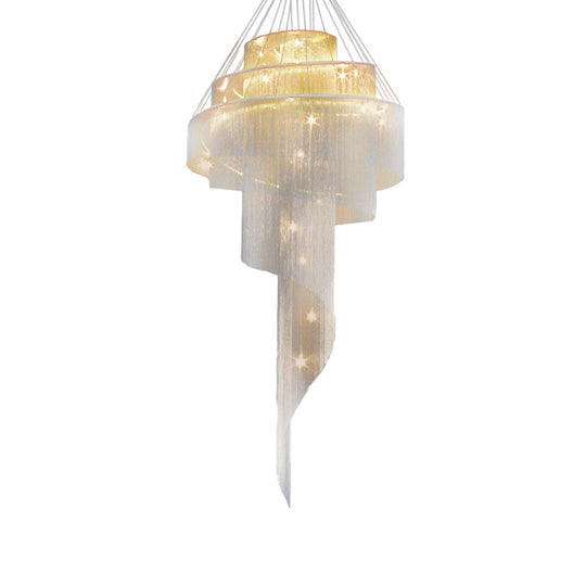 Sleek Aluminum Spiral Fountain Chandelier: Led Hanging Light For Modern Living Room