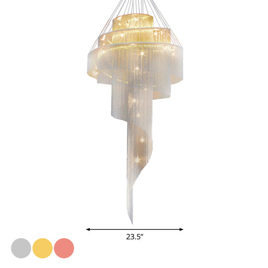 Sleek Aluminum Spiral Fountain Chandelier: Led Hanging Light For Modern Living Room