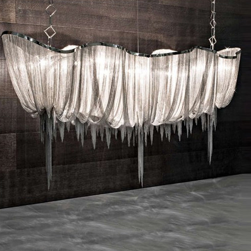 Modern Minimalist Led Chandelier With Aluminum Draped Chains - Perfect For Dining Rooms