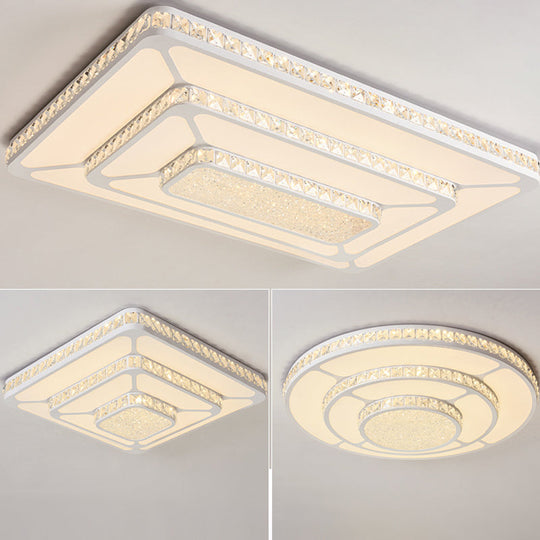 Plafonnier LED moderne à géométrie en cristal - Plafonnier blanc à 3 niveaux