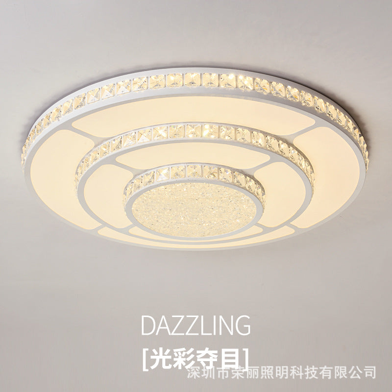 Modern Led Crystal Geometry Ceiling Lamp - White Flush Mount Light With 3-Tier Design / Large Round