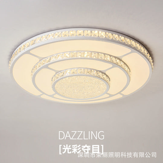 Modern Led Crystal Geometry Ceiling Lamp - White Flush Mount Light With 3-Tier Design / Large Round