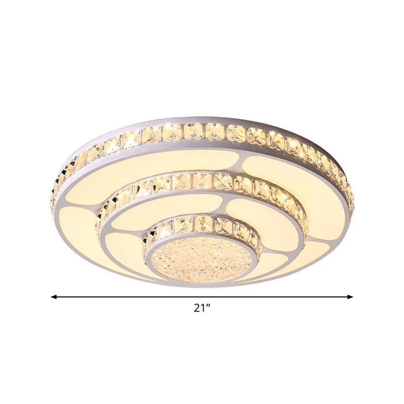 Modern LED Crystal Geometry Ceiling Lamp - White Flush Mount Light with 3-Tier Design