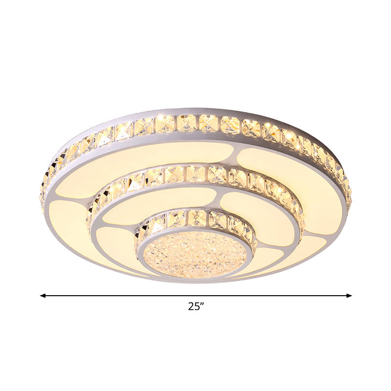 Modern Led Crystal Geometry Ceiling Lamp - White Flush Mount Light With 3-Tier Design