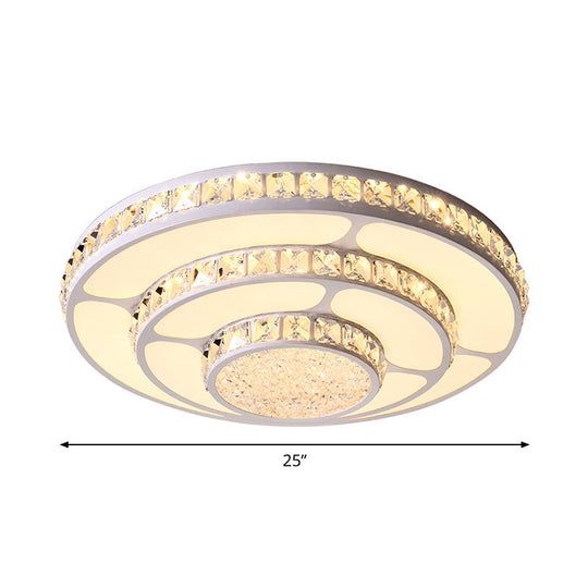 Modern Led Crystal Geometry Ceiling Lamp - White Flush Mount Light With 3-Tier Design