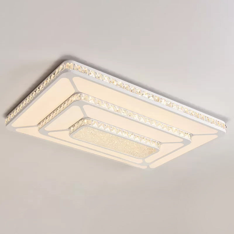 Modern Led Crystal Geometry Ceiling Lamp - White Flush Mount Light With 3-Tier Design