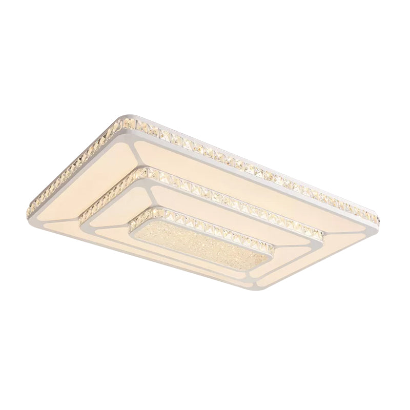 Plafonnier LED moderne à géométrie en cristal - Plafonnier blanc à 3 niveaux