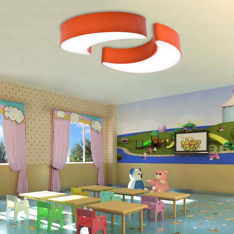 Modern Acrylic Led Moon Shade Ceiling Light For Kindergarten - 16 Or 23.5 Diameter White Orange /