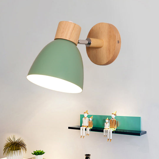 Macaron Wood Wall Mounted Lamp With Dome Aluminum Shade - Corridor Light Fixture Green