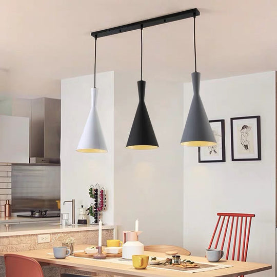 Reine - Black Simple 3 Bulbs Multi Ceiling Light Black Funnel Pendant Lamp with Metal Shade for Dining Room