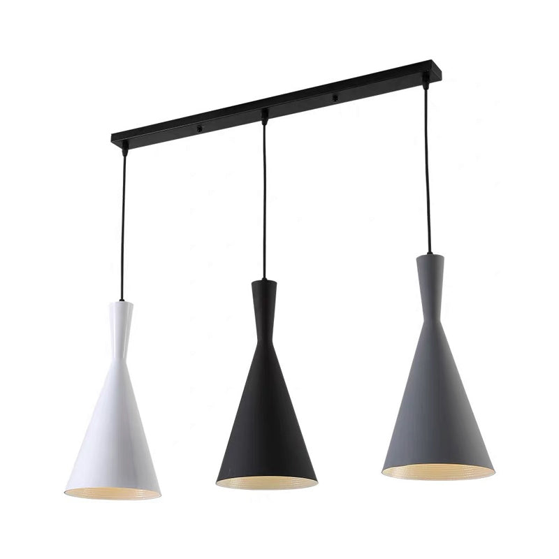 Modern 3-Bulb Black Pendant Ceiling Light With Metal Shade For Dining Room