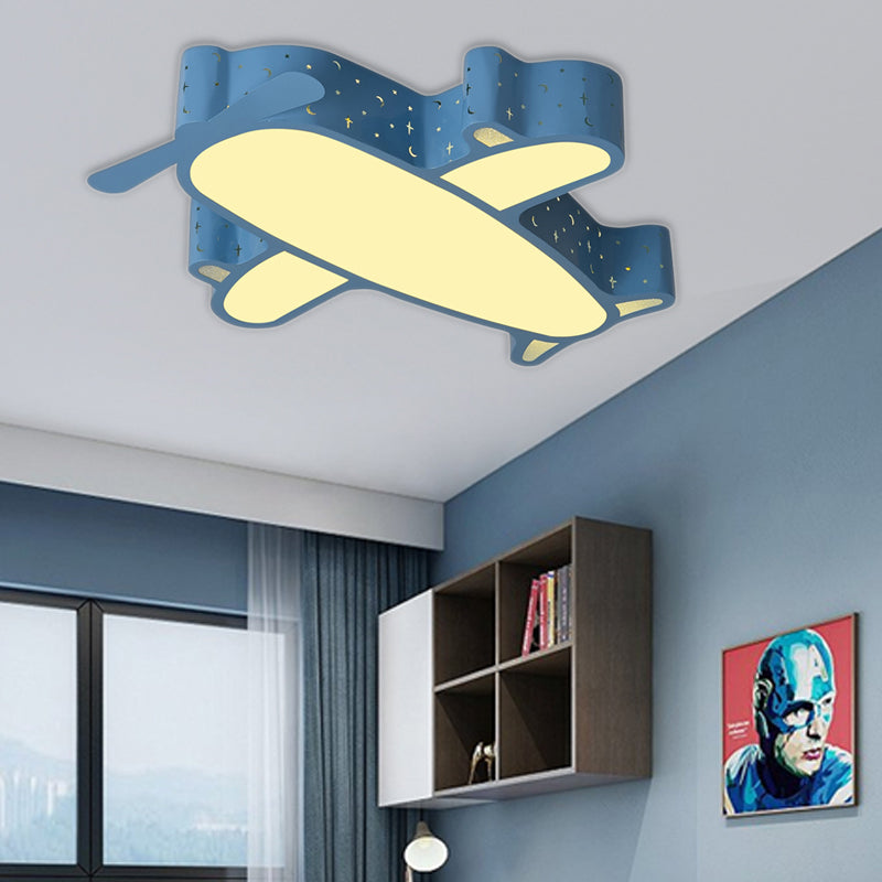 Blue Plane Kids' Bedroom Ceiling Light: Cartoon Acrylic Flush Mount Fixture