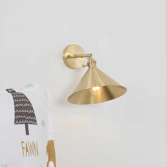 Industrial Brass Metal Wall Mounted Lamp With Cone Shape For Bedside Lighting / B