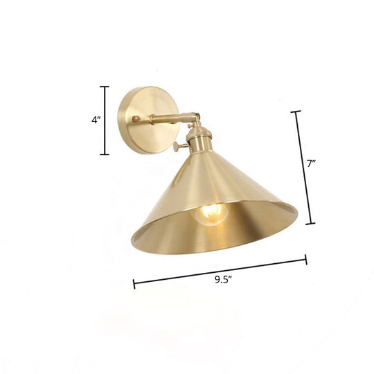 Industrial Brass Metal Wall Mounted Lamp With Cone Shape For Bedside Lighting