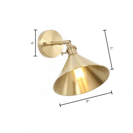 Industrial Brass Metal Wall Mounted Lamp With Cone Shape For Bedside Lighting