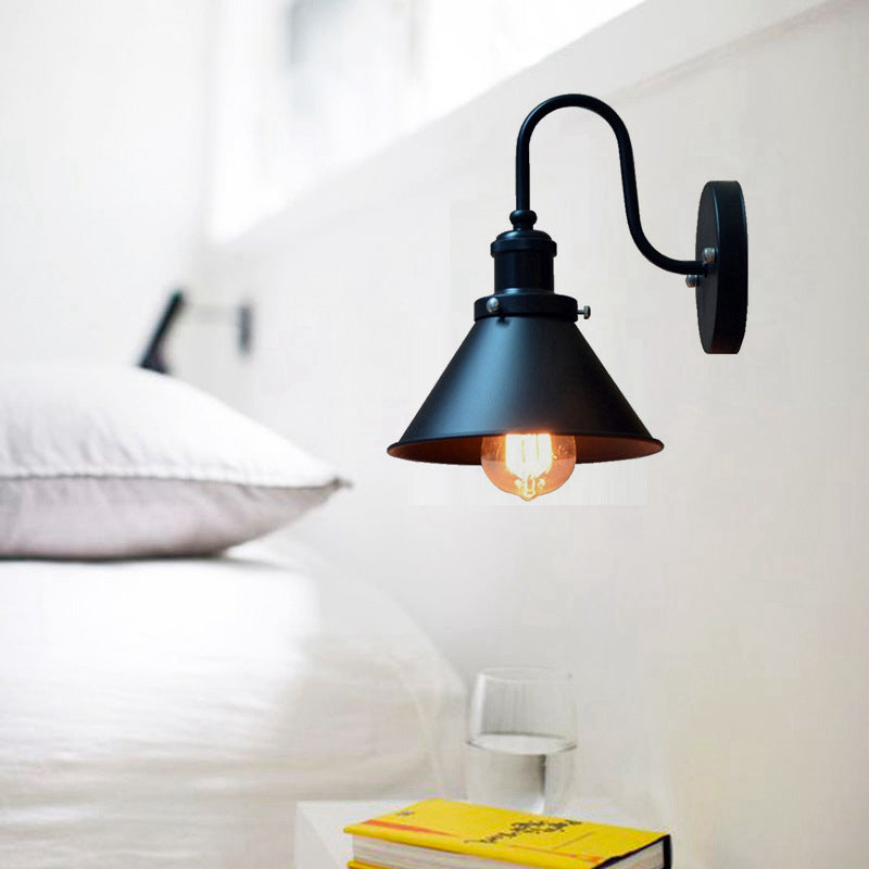 Modern Black Wall Hanging Light With Metal Shade - Warehouse Bedside Lighting / Cone