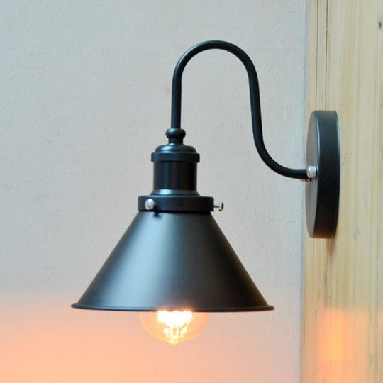 Modern Black Wall Hanging Light With Metal Shade - Warehouse Bedside Lighting