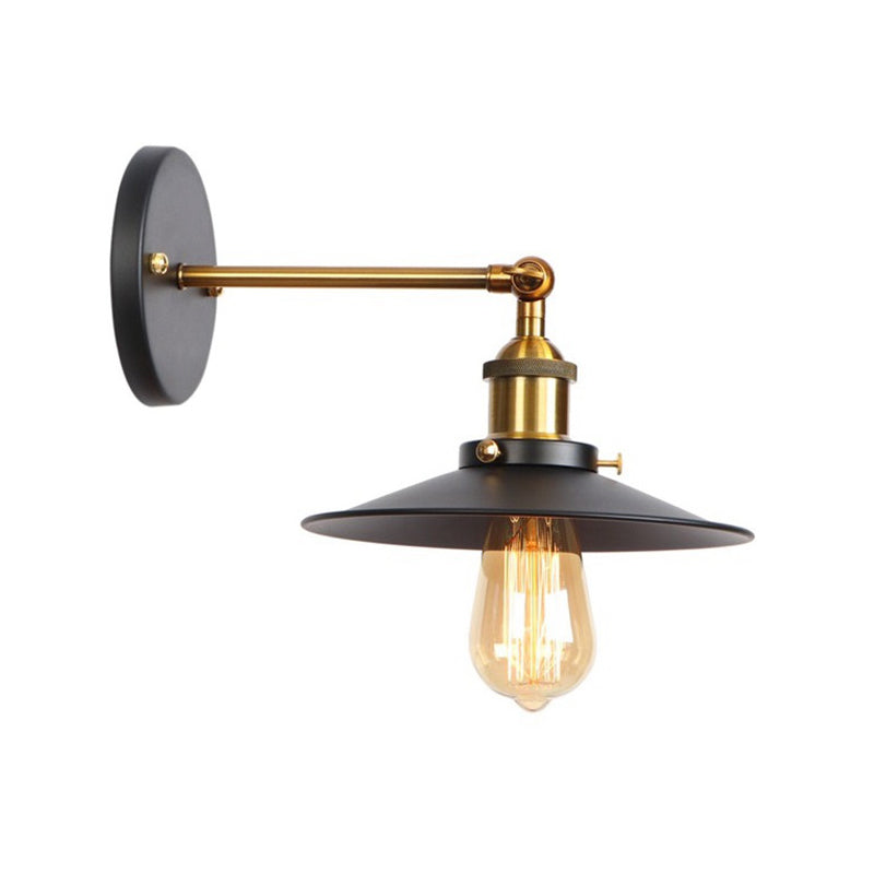 1-Bulb Metal Straight Arm Wall Light In Black And Brass - Dining Room Mounted Fixture