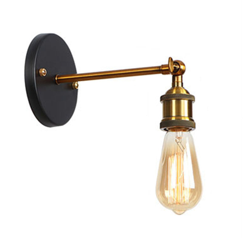 1-Bulb Metal Straight Arm Wall Light In Black And Brass - Dining Room Mounted Fixture / A