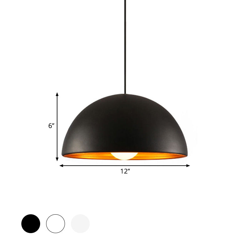 Hemisphere Industrial Metal Dining Room Suspension Lamp - 1 Light Down Pendant