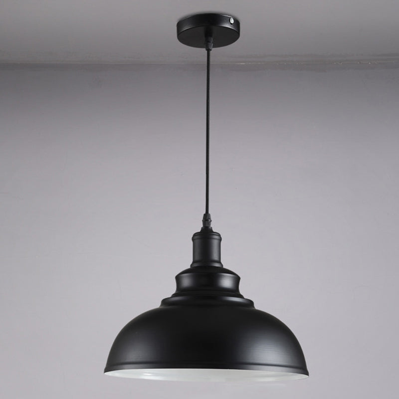 Black Industrial Metal Bowl Suspension Light - Stylish 1-Bulb Hanging Lamp For Dining Room / Small