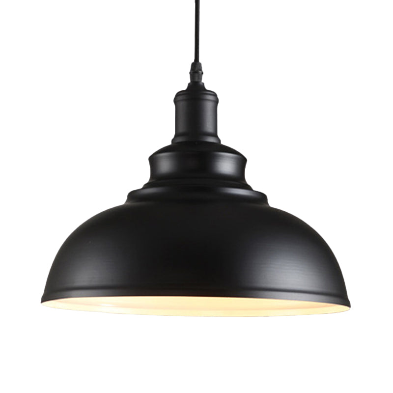 Black Industrial Metal Bowl Suspension Light - Stylish 1-Bulb Hanging Lamp For Dining Room