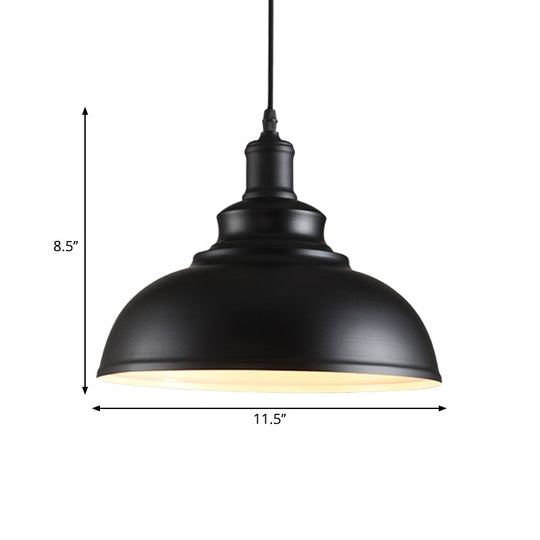 Industrial Style Black Metal Bowl Suspension Light with 1-Bulb - Ideal for Dining Room