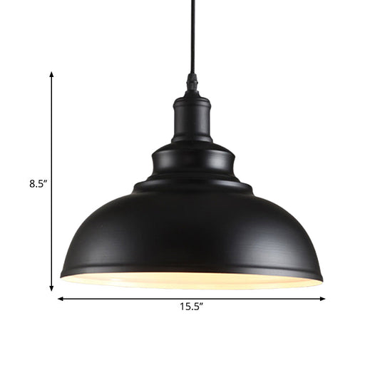 Black Industrial Metal Bowl Suspension Light - Stylish 1-Bulb Hanging Lamp For Dining Room