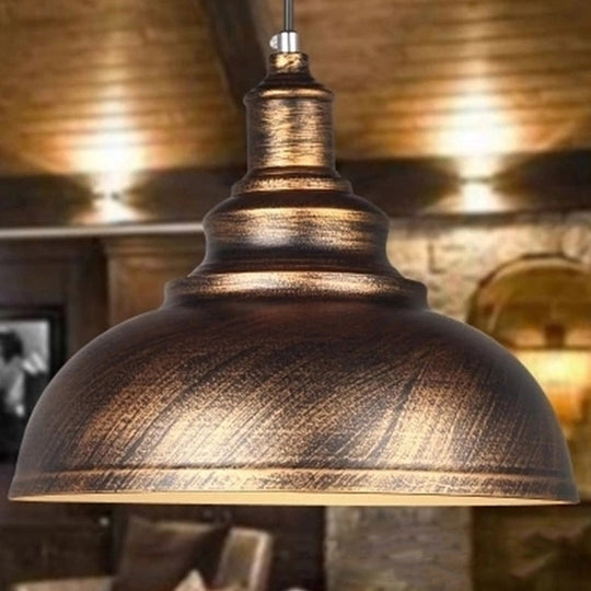 Metallic Drop Pendant Rustic Bowl Shade Ceiling Light For Dining Room Rust / Small