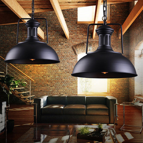 Ginevra - Luminaire suspendu de style campagnard en fer noir avec douille ventilée