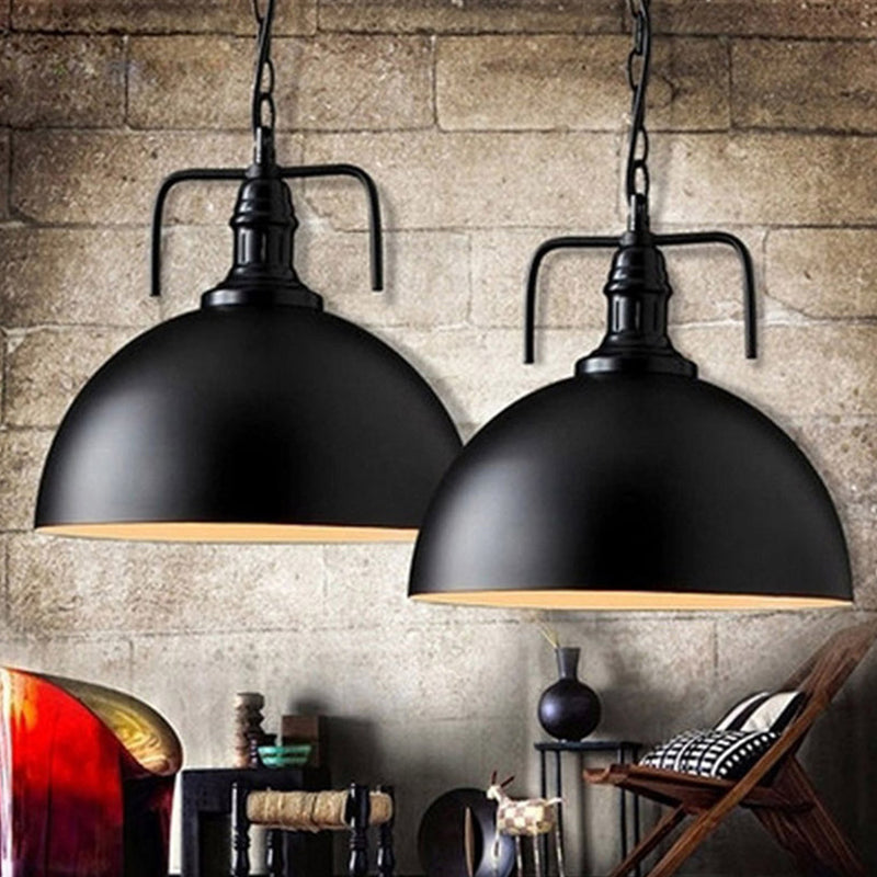 1-Light Warehouse Dome Hanging Light Kit With Swivel Joint - Metallic Suspension Lamp Black