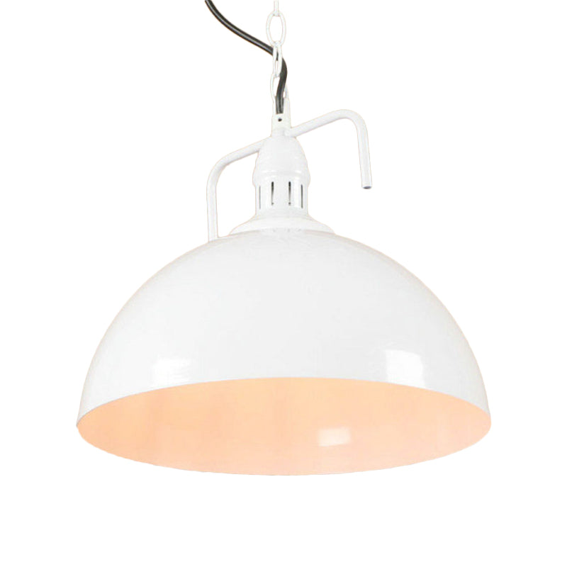 1-Light Warehouse Dome Hanging Light Kit With Swivel Joint - Metallic Suspension Lamp White