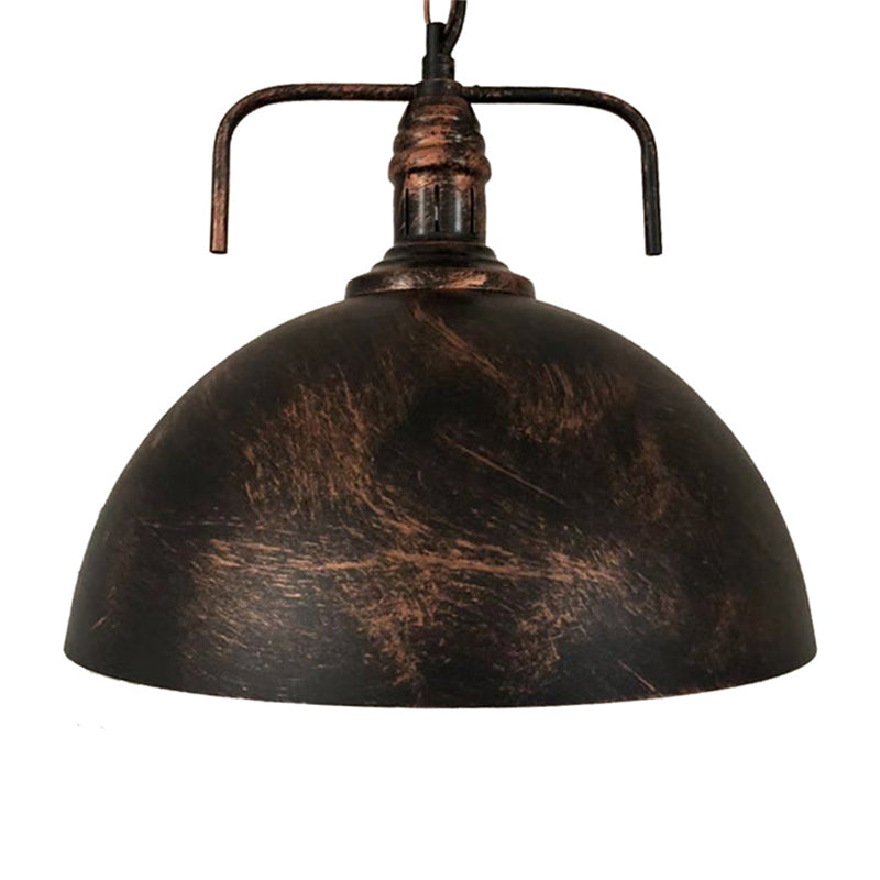 1-Light Warehouse Dome Hanging Light Kit With Swivel Joint - Metallic Suspension Lamp Rust