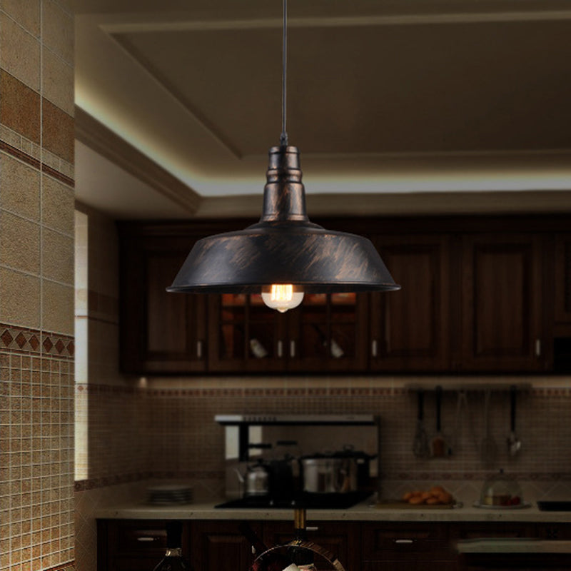 Industrial 1-Head Pendant Light With Metallic Barn Shade For Kitchen Rust / Small