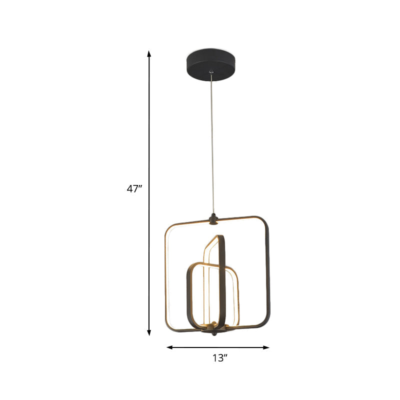 Modern Black/Gold Led Chandelier Pendant For Living Room: 3-Square Acrylic Ceiling Light