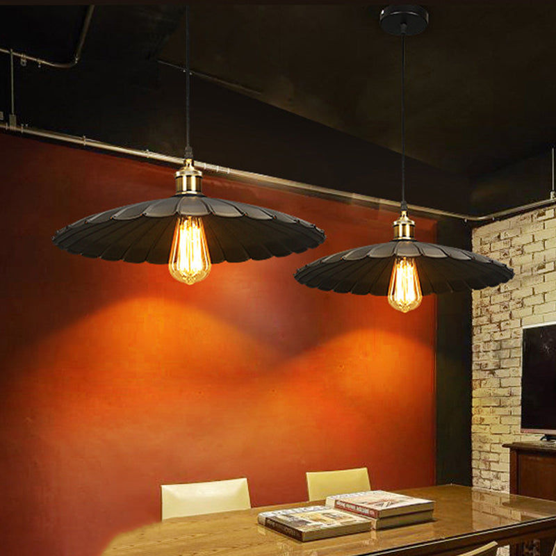 Modern Black Scalloped Metal Pendant Lamp - Hanging Ceiling Light for Warehouse and Dining Room