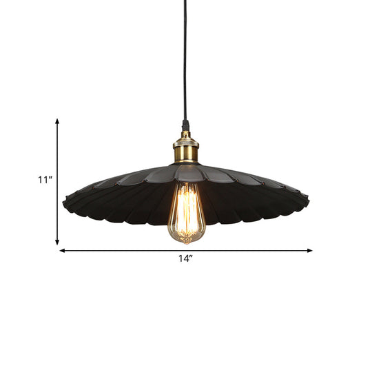 Scalloped Black Metal Pendant Light For Warehouse And Dining Room