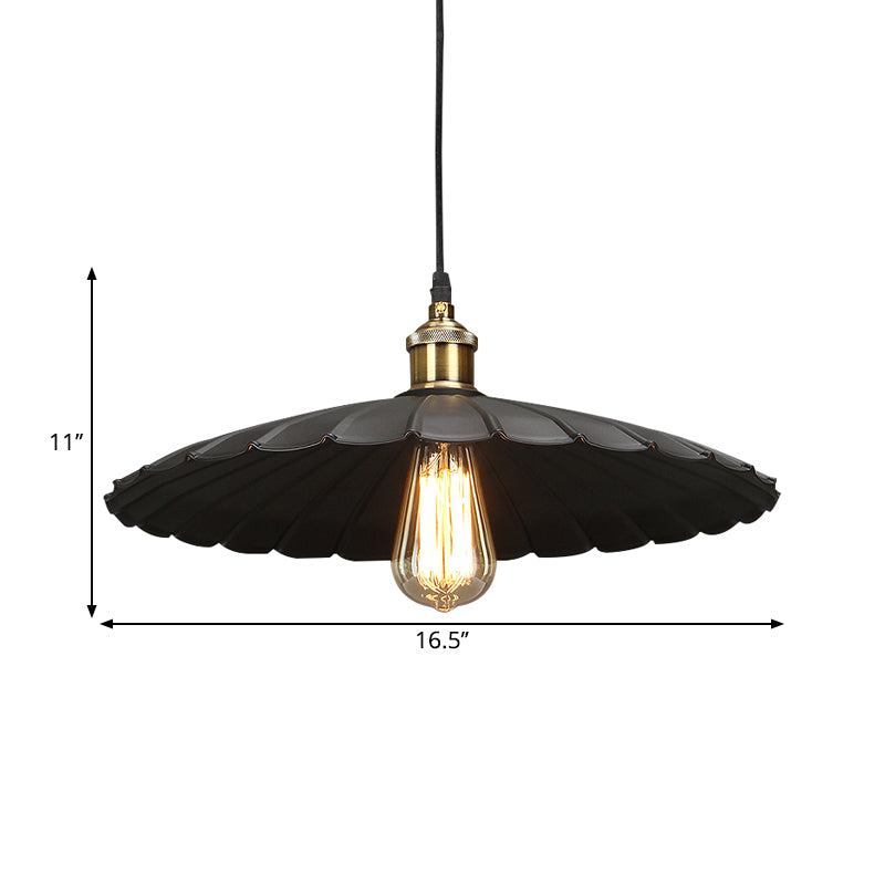 Scalloped Black Metal Pendant Light For Warehouse And Dining Room