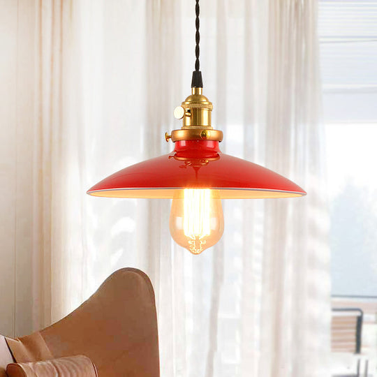 Sleek Metallic Saucer Pendant Light For Dining Room Red