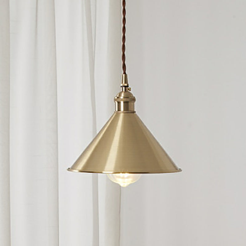 Rustic Metallic Cone Pendant Lamp with Brass Finish - Down Lighting, 1 Bulb