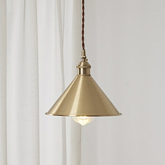 Rustic Metallic Cone Pendant Lamp - Brass Finish Down Lighting (1 Bulb) For Dining Room