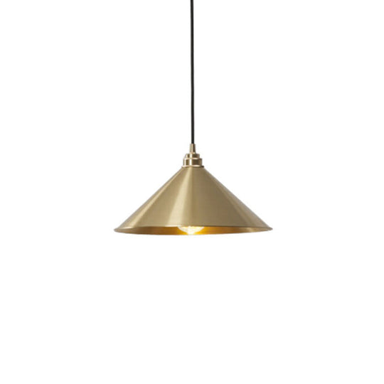 Rustic Metallic Cone Pendant Lamp with Brass Finish - Down Lighting, 1 Bulb