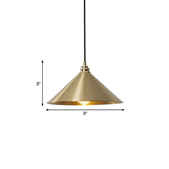 Rustic Metallic Cone Pendant Lamp with Brass Finish - Down Lighting, 1 Bulb