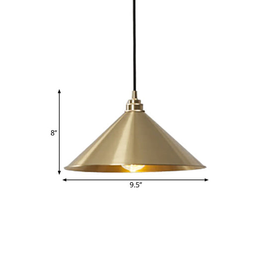 Rustic Metallic Cone Pendant Lamp with Brass Finish - Down Lighting, 1 Bulb