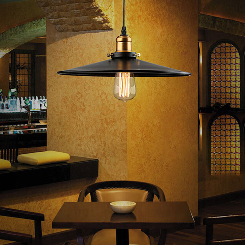 Farmhouse Black Metal Pendant Light With Wide Flare Ceiling Suspension - 1 Fixture / Large