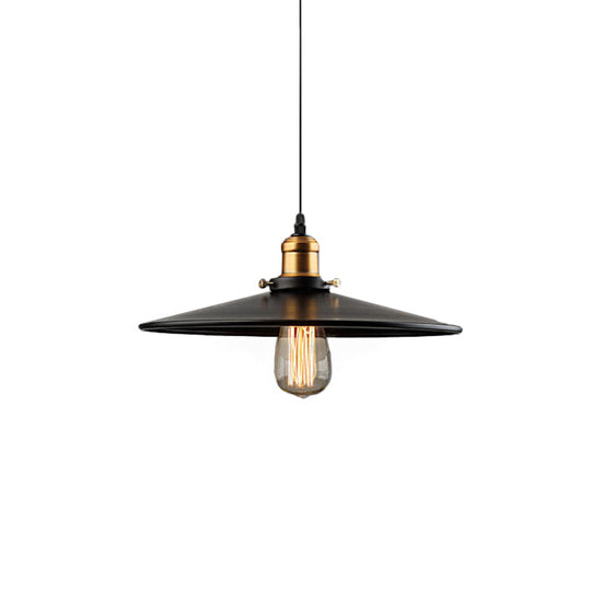 Farmhouse Black Metal Pendant Light Fixture – Wide Flare Ceiling Suspension Lamp with 1 Light